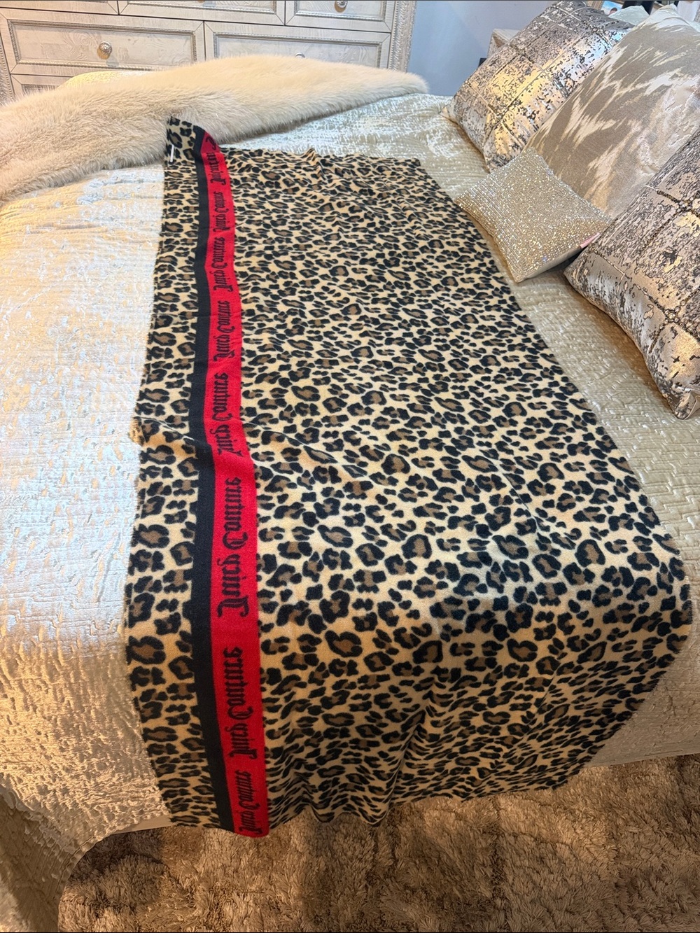 Leopard Print Juicy Couture scarf with red accent